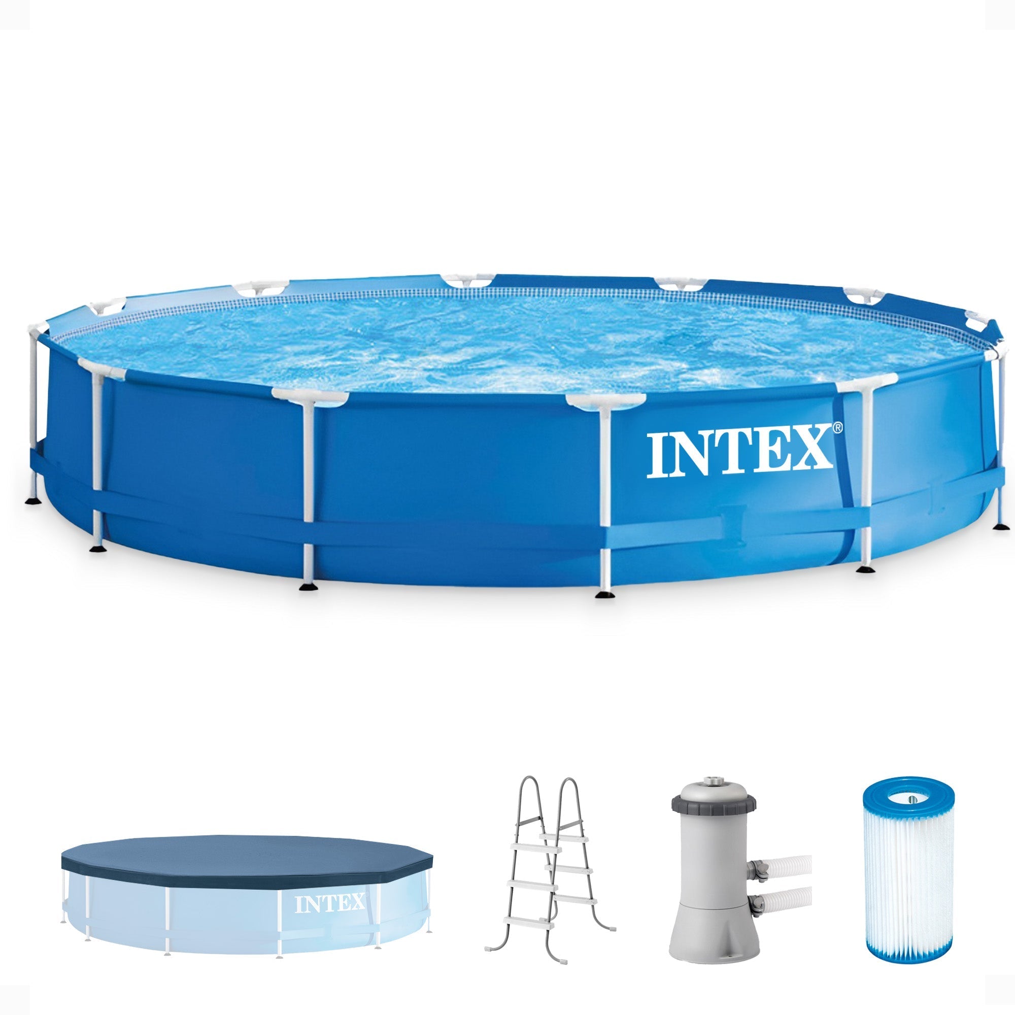 Intex 12'x30" Swimming Pool w/ Pump, Pool Ladder for 42” Wall, & 12’ Cover