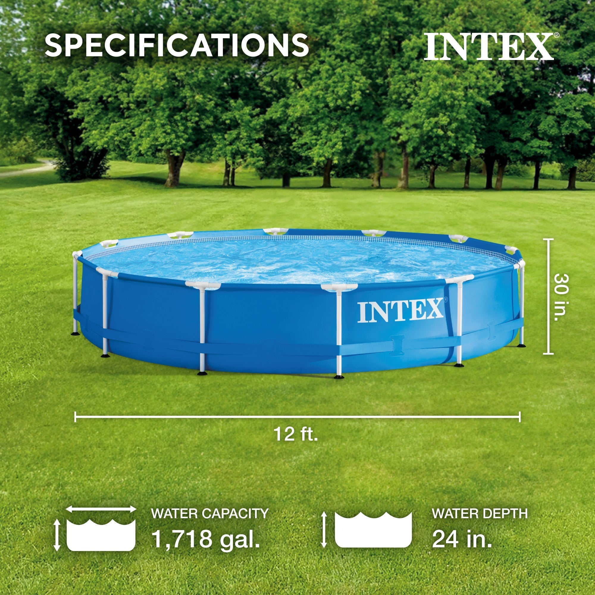 Intex 12ft Metal Frame Above Ground Pool 30in with Filter & Cover - Image 3
