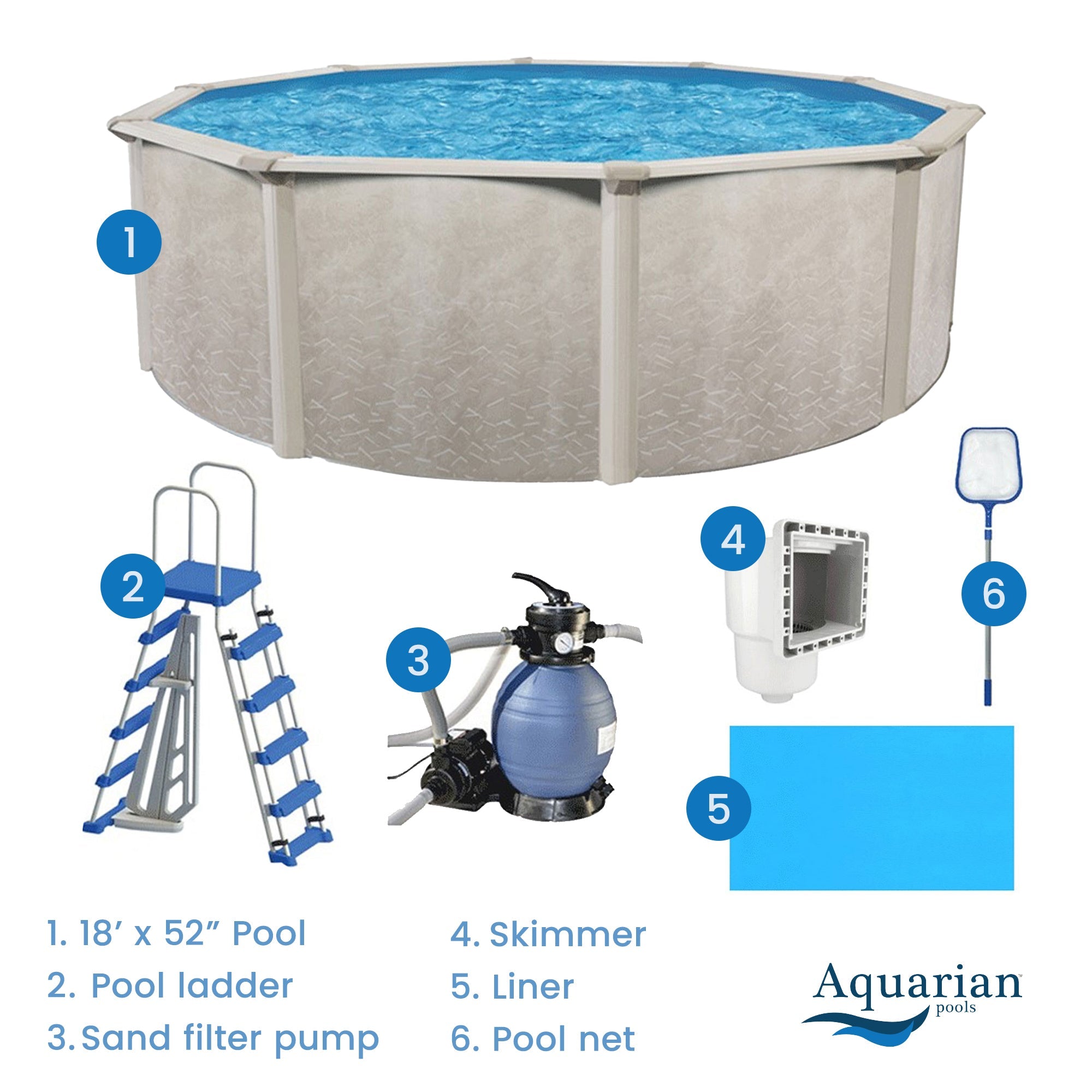 Aquarian Phoenix 18ft Round Above Ground Pool 52in with Pump Ladder & Hardware - Image 4