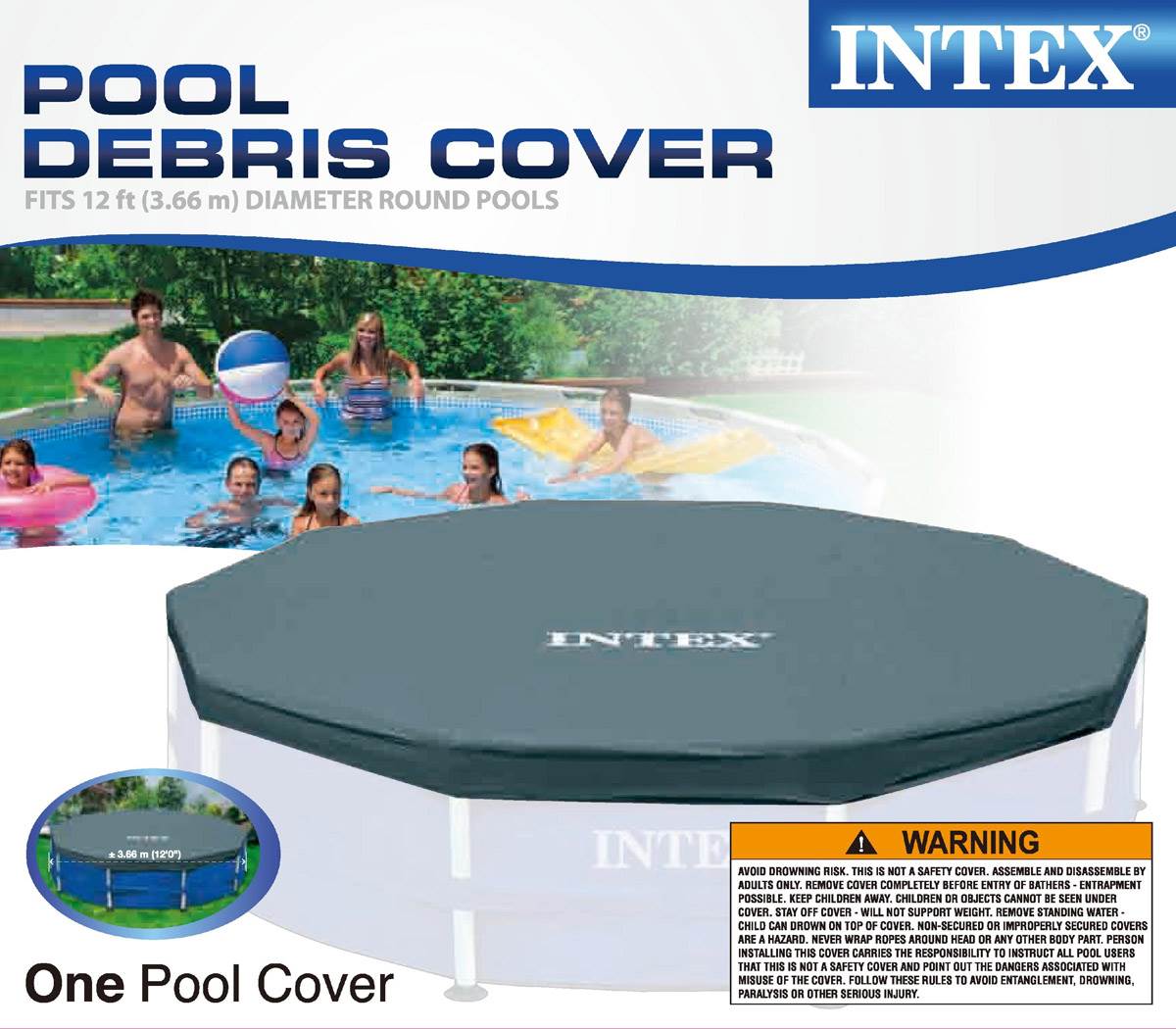 Intex 12-Foot Round Metal Frame Above Ground Swimming Pool Debris Cover