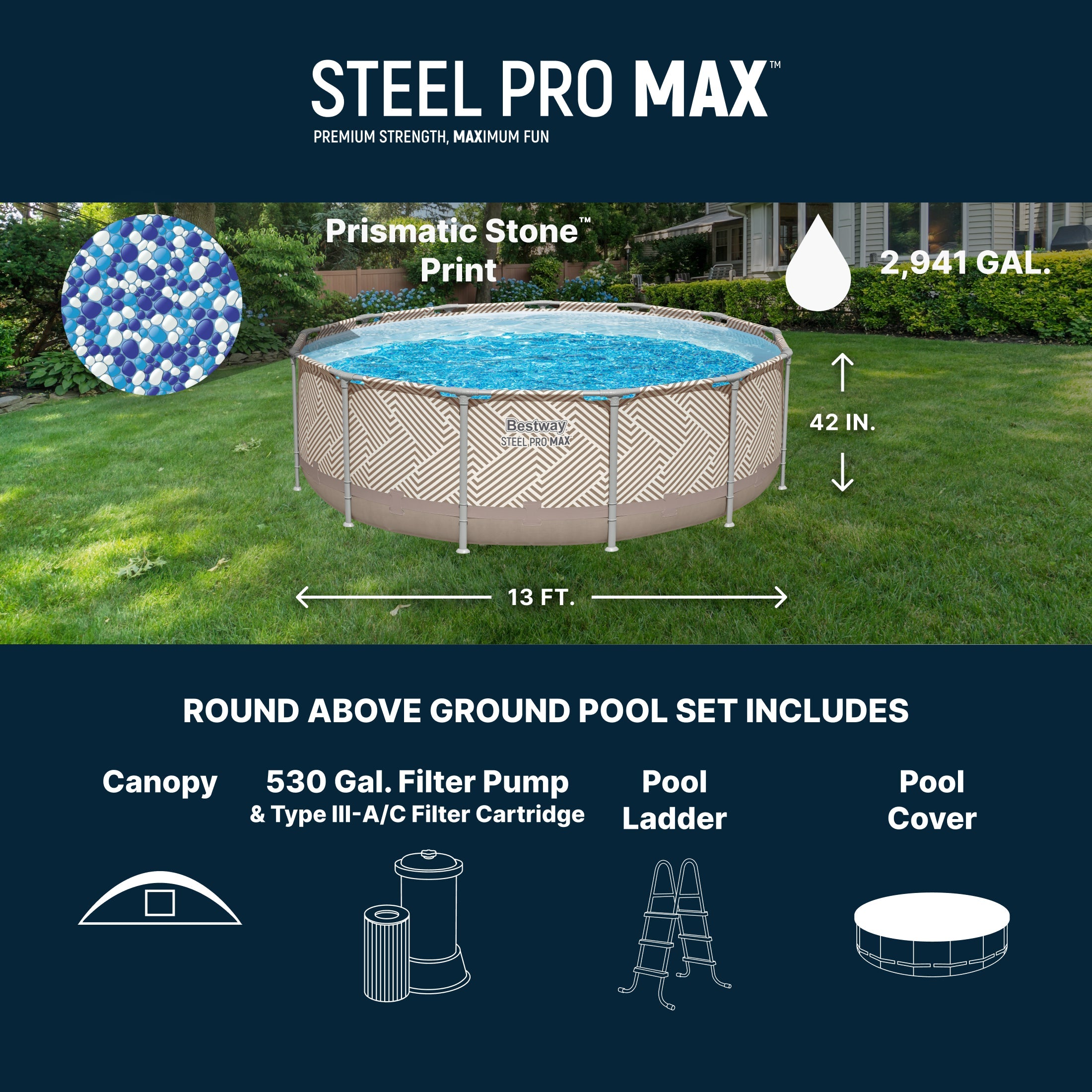 Bestway Steel Pro MAX 13ft Round Above Ground Pool Set 42in with Canopy - Image 3