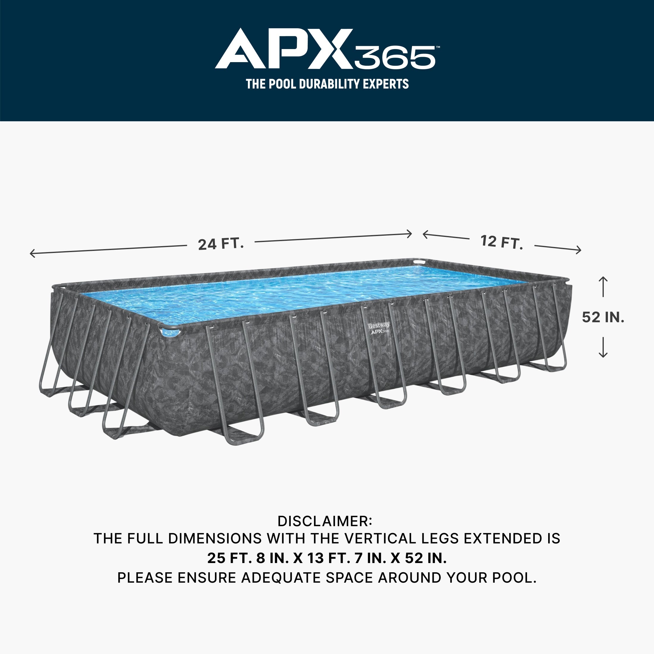 Bestway APX 365 24ft x 12ft Rectangle Above Ground Pool Set 52in Deep - Image 4