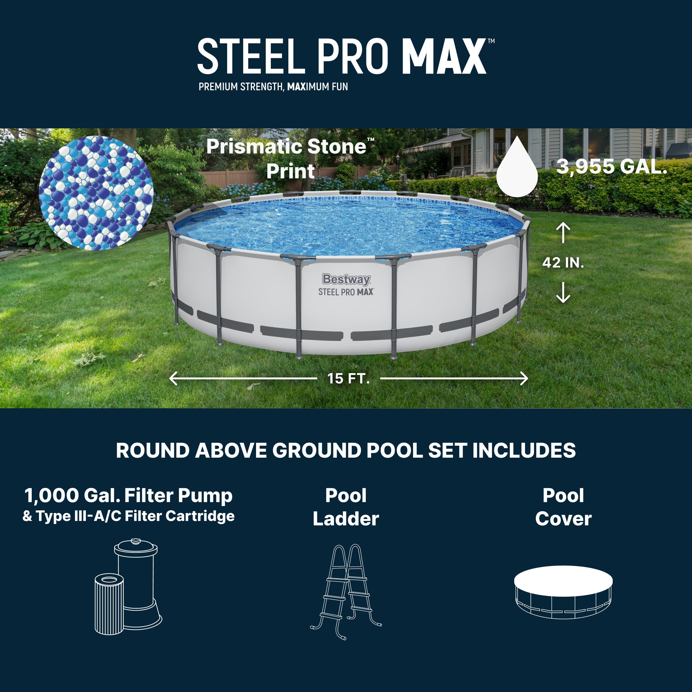 Bestway Steel Pro MAX 15ft Round Above Ground Pool Set 42in Deep - Image 3