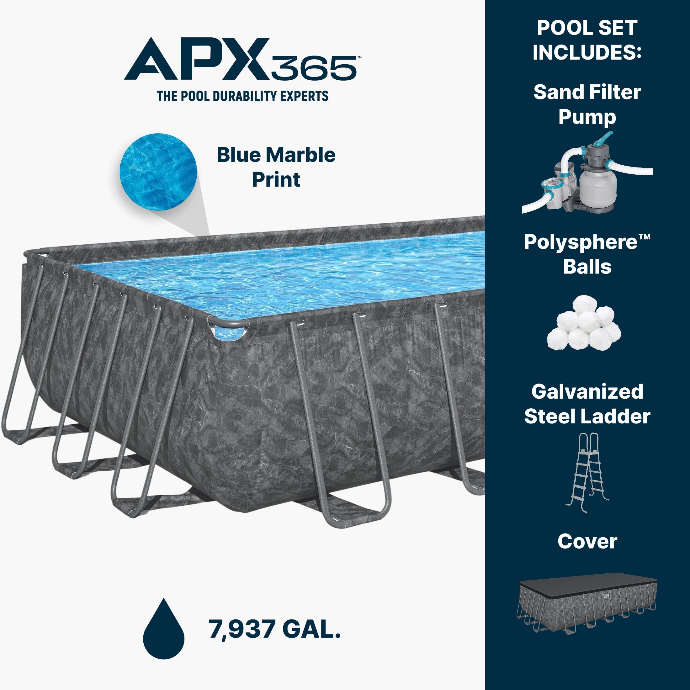 Bestway APX 365 24ft x 12ft Rectangle Above Ground Pool Set 52in Deep - Image 3